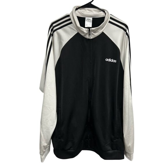 Adidas Mens Black White Full Zip Track Jacket Logo Sz 2XL - Picture 1 of 8